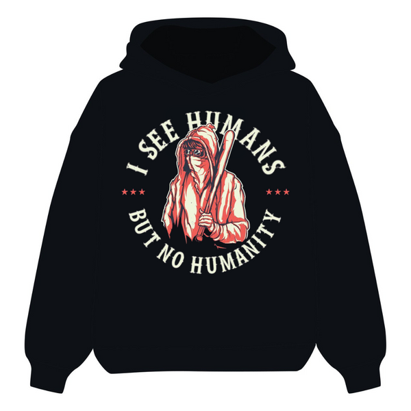 "Faceless Crowd" Graphic Hoodie | Abstract Human Silhouette Pullover - Black